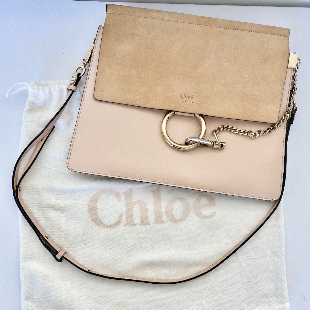 Chloé Faye Medium Beige Leather Suede Shoulder Bag